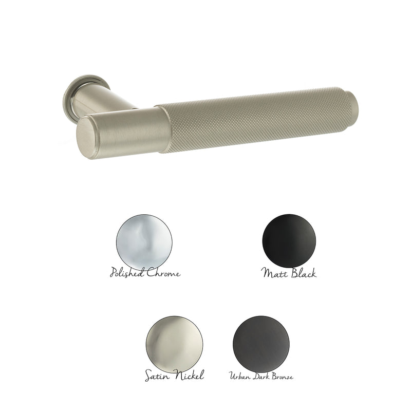 Millhouse Brass Crompton Lever Door Handle on Concealed Round Rose in Satin Nickel