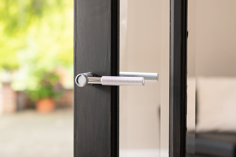 Millhouse Brass Mason Lever Door Handle on Concealed Round Rose in Polished Chrome