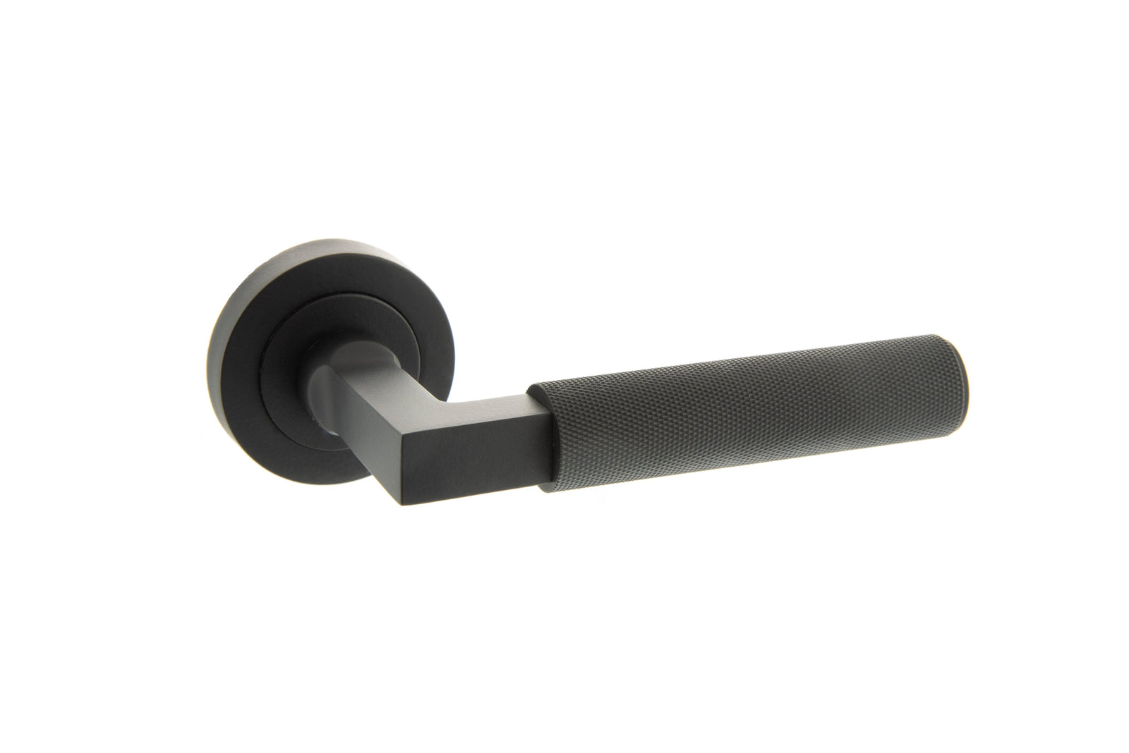 Millhouse Brass Cartwright Designer Lever Round Rose in Matt Black Designer Lever Handle Atlantic 