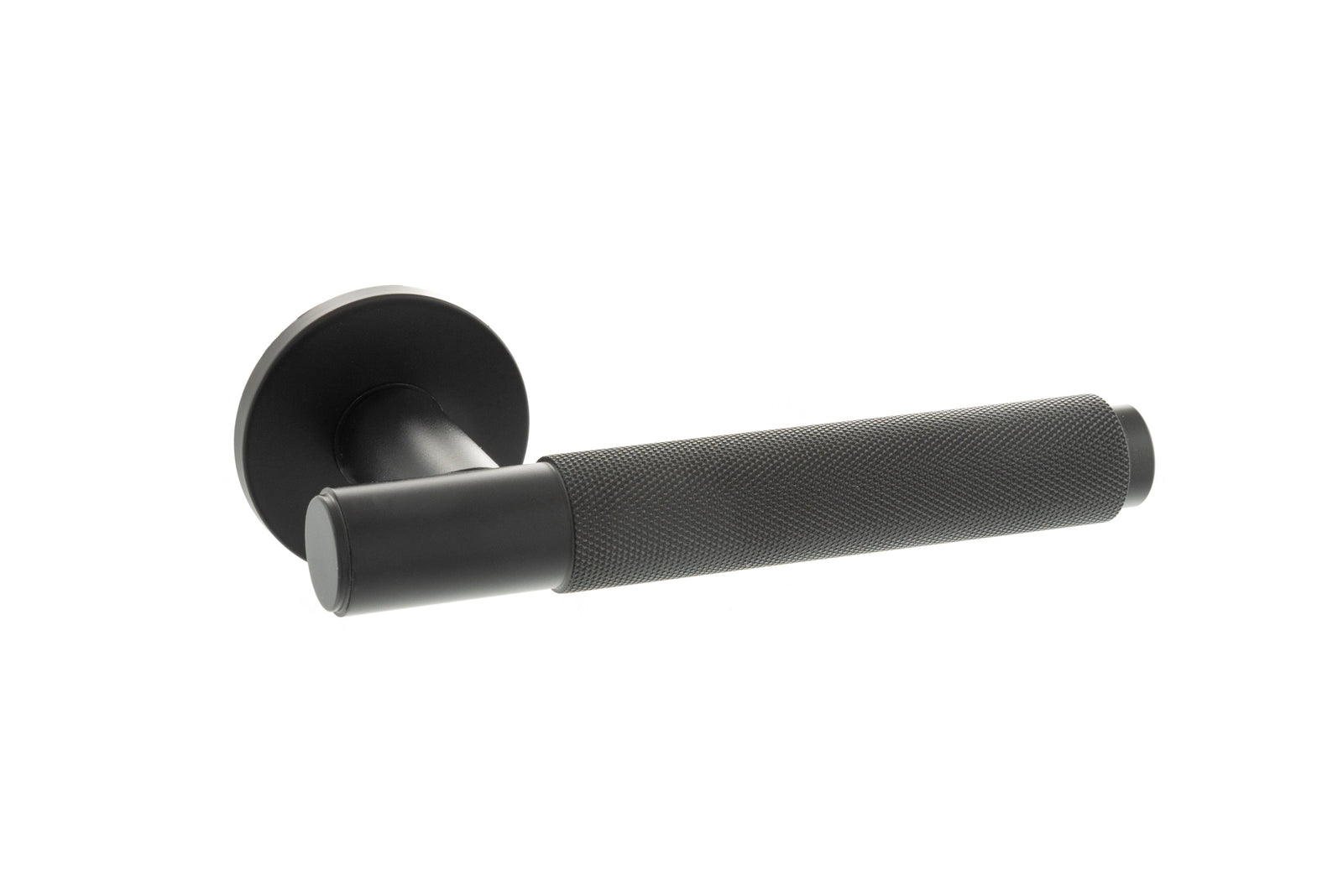 Millhouse Brass Crompton Designer Lever 5mm Slimline Round Rose in Matt Black Designer Lever Handle Atlantic 