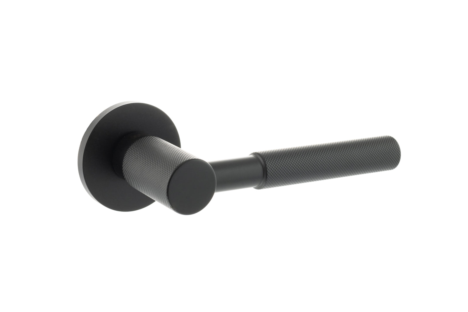 Millhouse Brass Mason Designer Lever 5mm Slimline Round Rose in Matt Black Designer Lever Handle Atlantic 