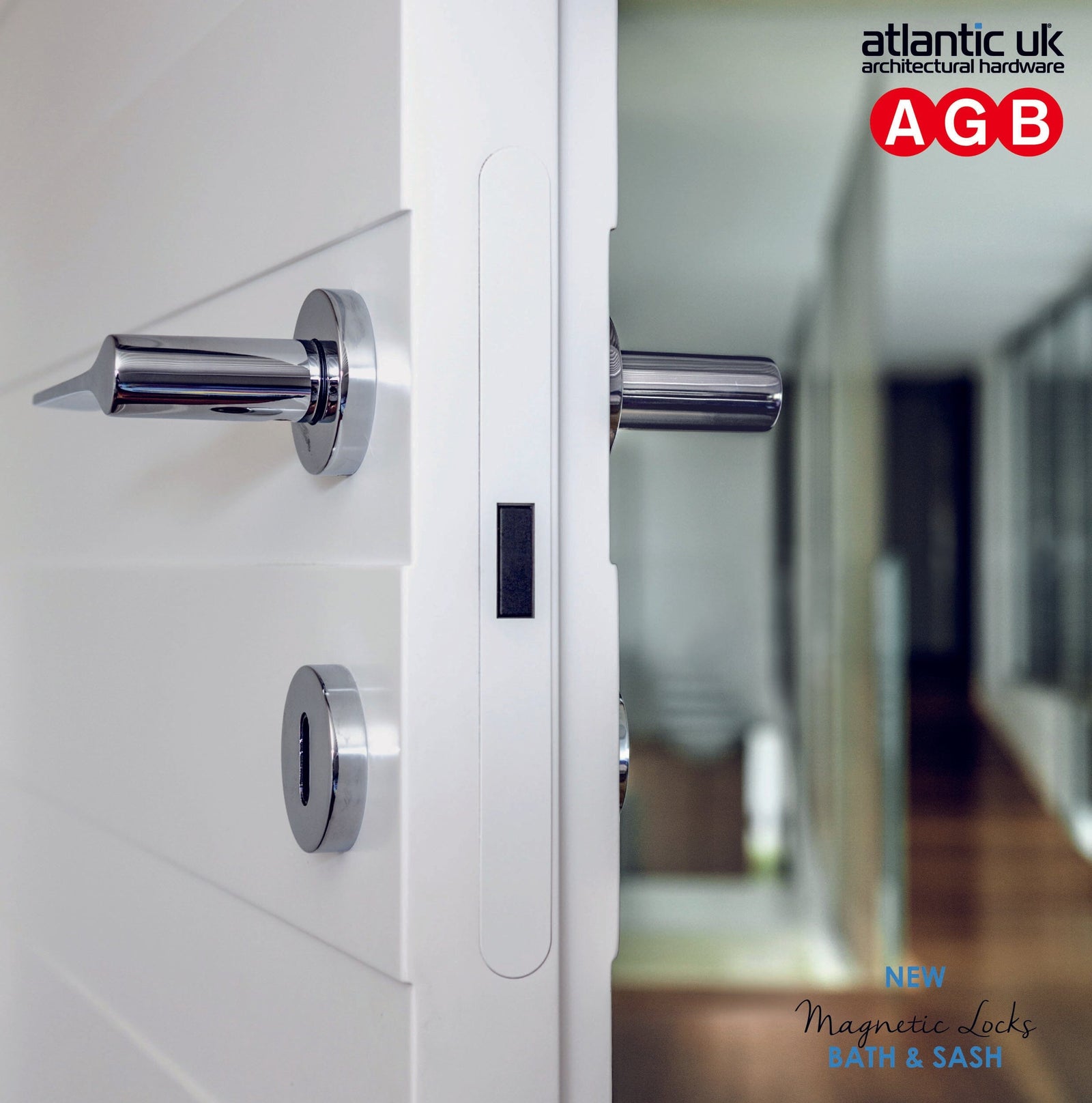 AGB Sliding Door Bathroom Lock Set with Square Flush Handle in Polished Brass Bathroom Lock Atlantic 