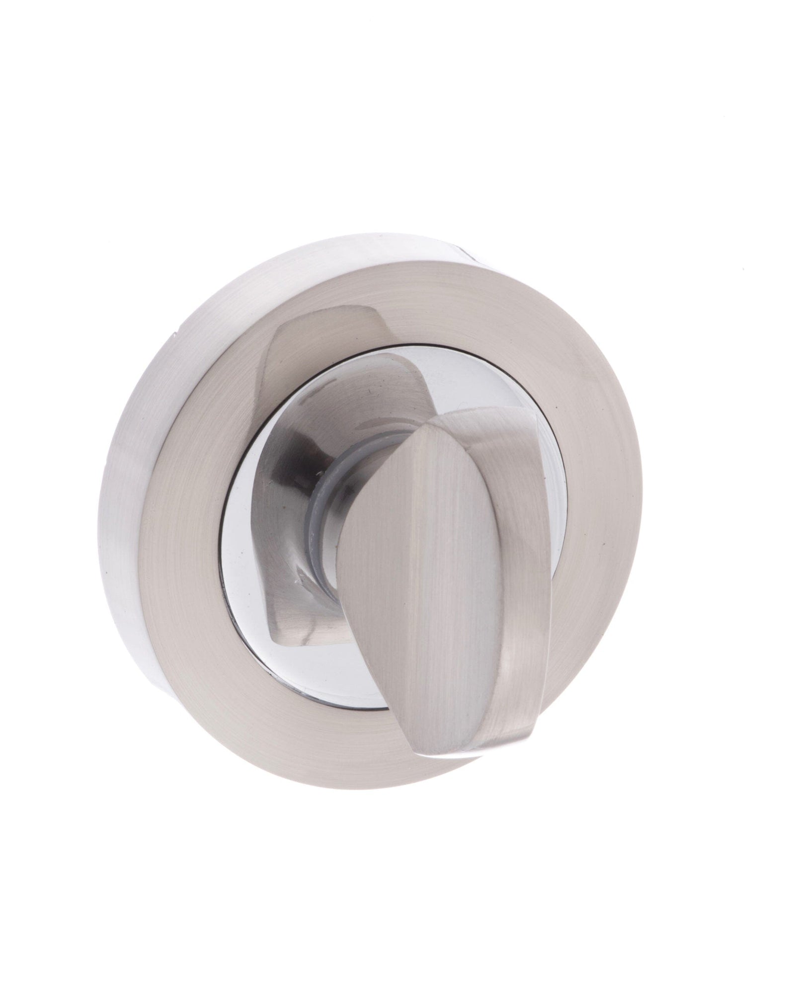 Mediterranean WC Turn and Release Round Rose Bathroom Lock Atlantic Each Satin Nickel/Polished Chrome 