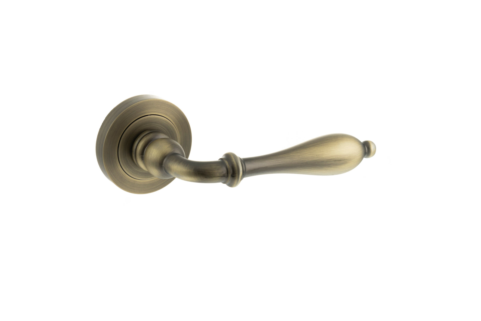 Old English Wrexham Lever Round Rose in Matt Antique Brass Lever on Round Rose Atlantic 