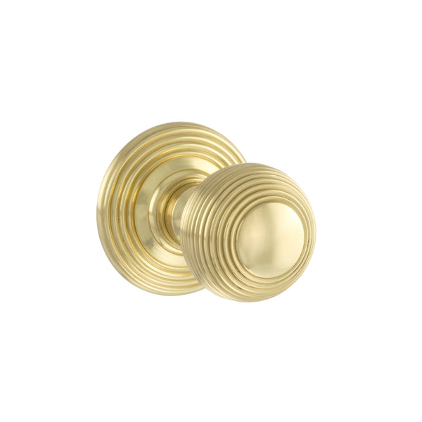 Old English Ripon Solid Brass Reeded Mortice Knob Concealed Fix Rose