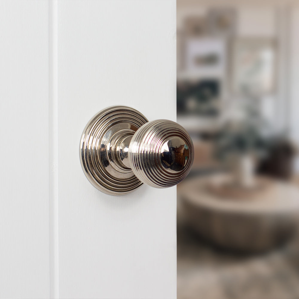 Old English Ripon Solid Brass Reeded Mortice Knob Concealed Fix Rose