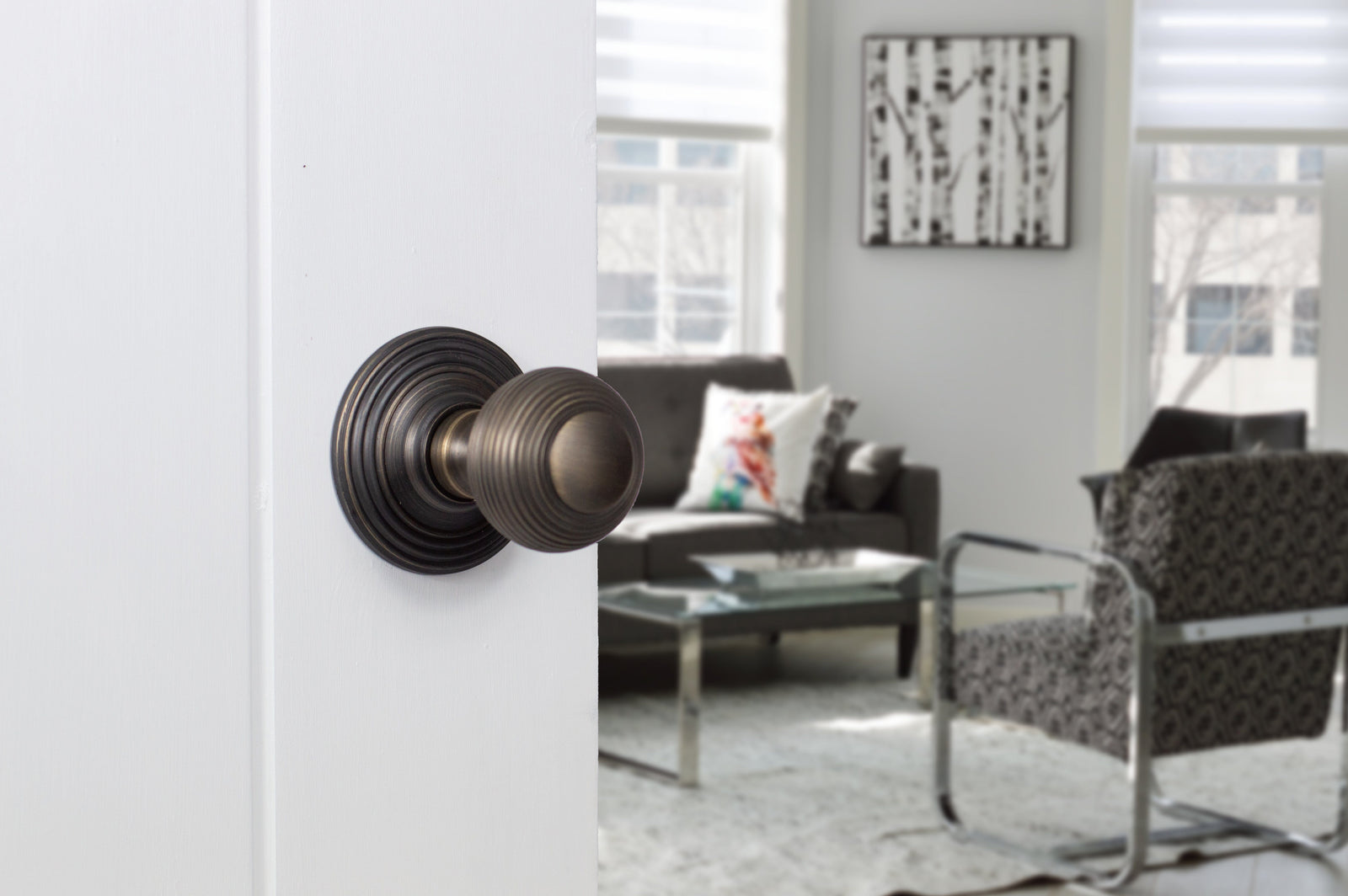 Old English Ripon Solid Brass Reeded Mortice Knob Concealed Fix Rose (Latch & Hinges Included) Door Knob Atlantic 