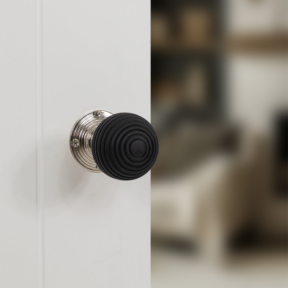 Old English Whitby Ebony Wood Reeded Mortice Knob 60mm Face Fix Rose