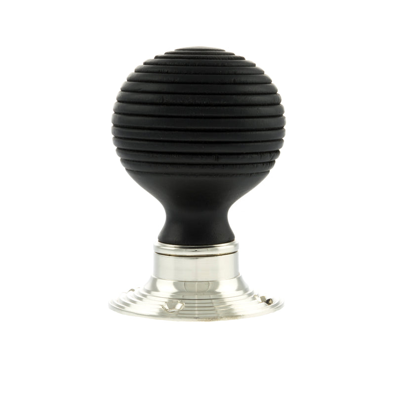 Old English Whitby Ebony Wood Reeded Mortice Knob 60mm Face Fix Rose