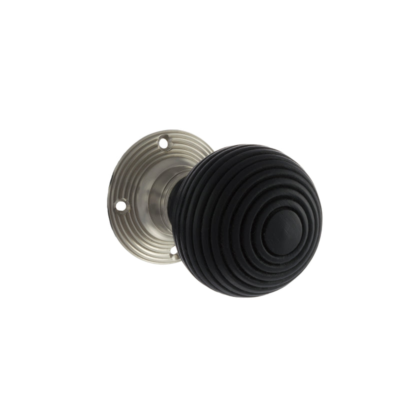 Old English Whitby Ebony Wood Reeded Mortice Knob 60mm Face Fix Rose