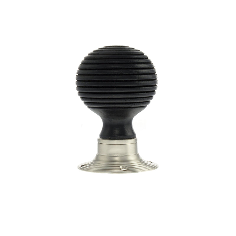 Old English Whitby Ebony Wood Reeded Mortice Knob 60mm Face Fix Rose