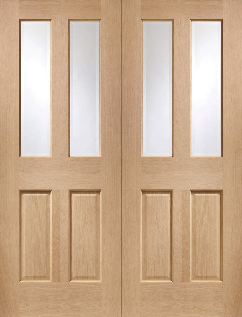 Oak Malton Internal French Doors with Clear Bevelled Glass Room Divider XL Joinery 1981 x 1168 x 40mm (46") 