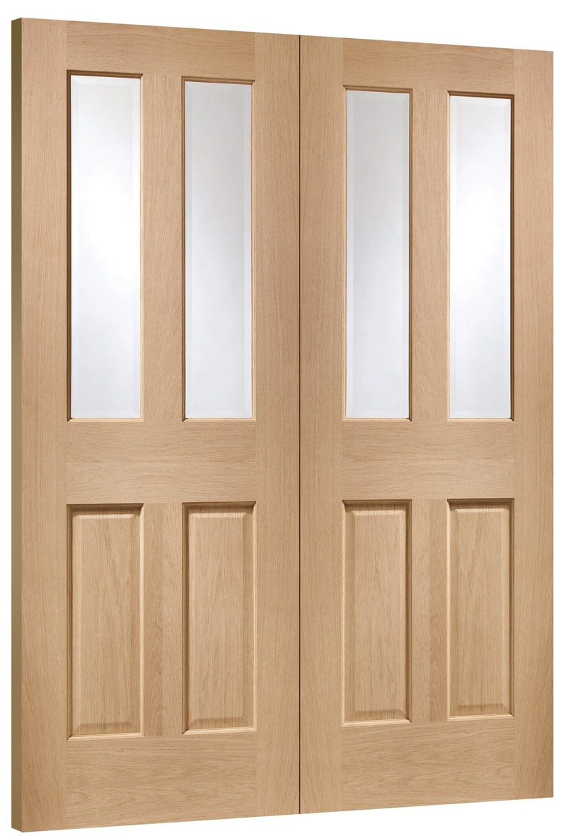 Oak Malton Internal French Doors with Clear Bevelled Glass Room Divider XL Joinery 