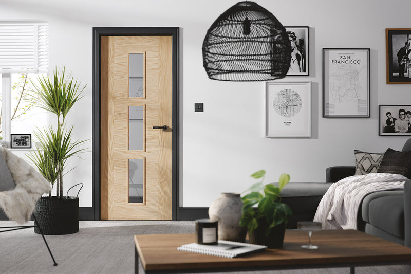 Oak Sofia Glazed 3 Light Pre-Finished Internal Door