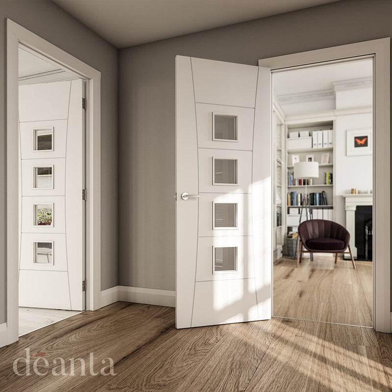 Pamplona White Primed Glazed Internal Fire Door Internal Door Deanta 