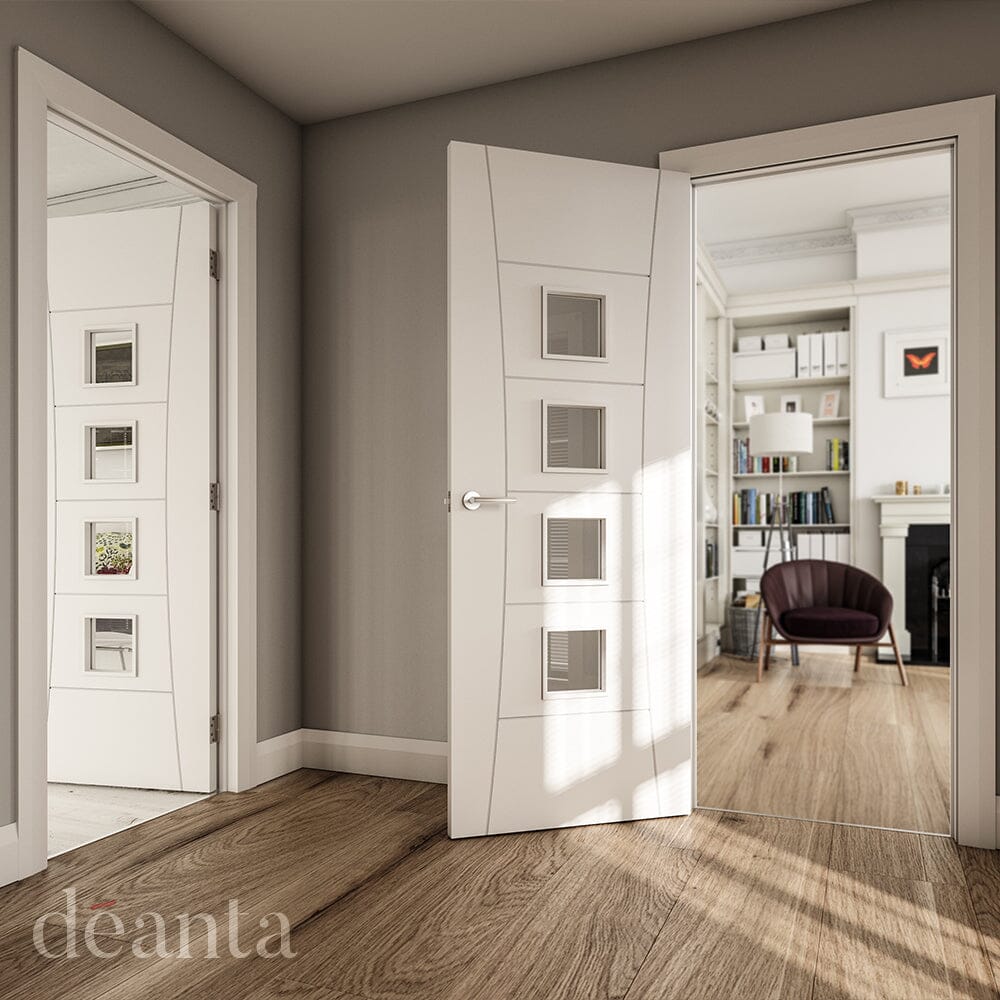 Pamplona White Primed Glazed Internal Door Internal Door Deanta 