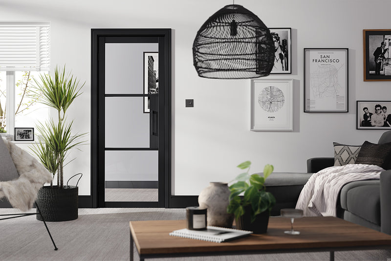 Black Tribeca 3 Light Primed Internal Door