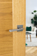 Status California Lever Square Rose in Satin Chrome Lever on Round Rose Atlantic 