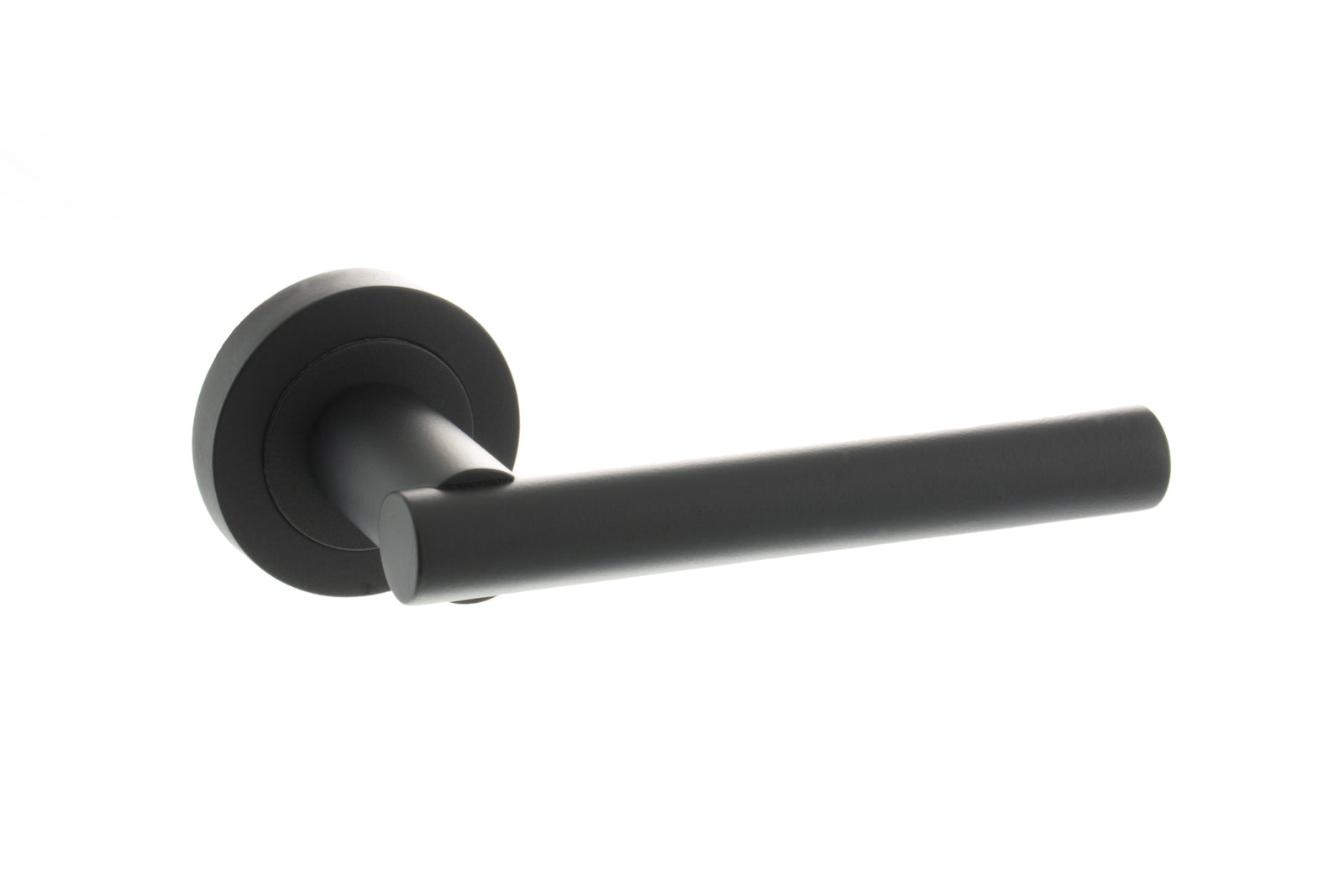 Status Nebraska Lever Round Rose in Matt Black Lever on Round Rose Atlantic 
