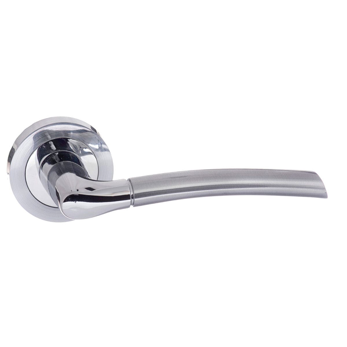Status Indiana Lever Round Rose in Satin Chrome/Polished Chrome Lever on Round Rose Atlantic 
