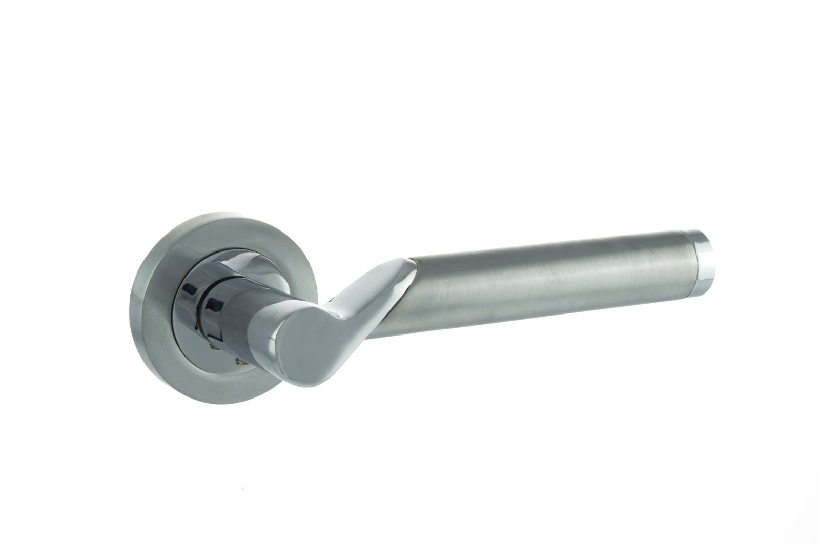 Status Hawaii Lever Round Rose in Satin Chrome/Polished Chrome Lever on Round Rose Atlantic 