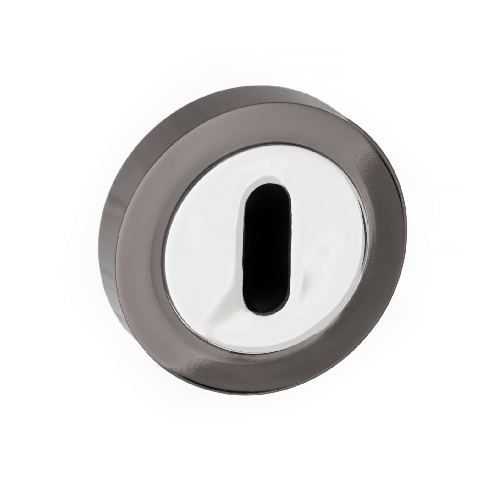 Status Key Escutcheon Round Rose in Black Nickel/Polished Chrome Escutcheon Atlantic 
