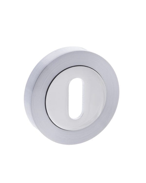 Mediterranean Key Escutcheon Round Rose Escutcheon Atlantic Pair Satin Chrome/Polished Chrome 