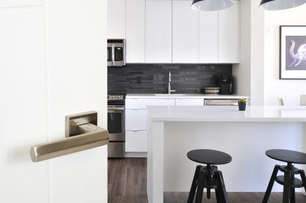 Senza Pari Davoli Designer Lever Flush Square Rose in Satin Nickel Designer Lever Handle Atlantic 