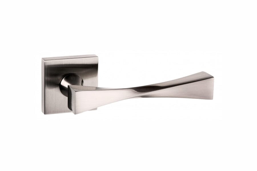 Senza Pari Guido Designer Lever Flush Square Rose (Latch & Hinges Included) Designer Lever Handle Atlantic Set Satin Nickel 