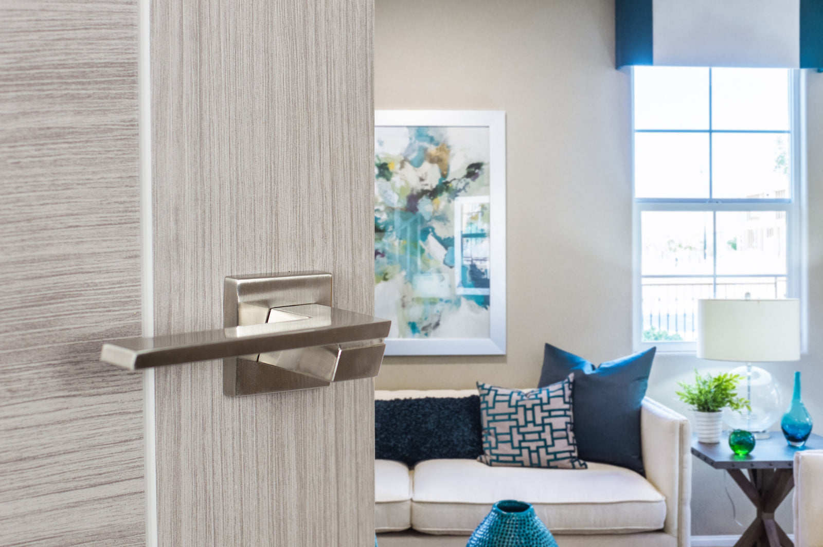Senza Pari Giovanni Designer Lever Flush Square Rose in Satin Nickel Designer Lever Handle Atlantic 