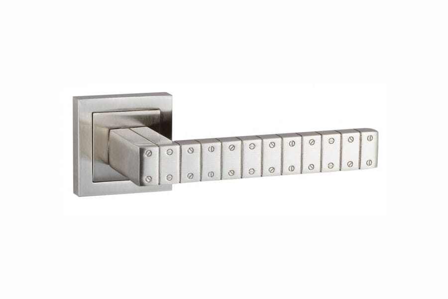 Senza Pari Bianca Designer Lever Square Rose in Satin Nickel Designer Lever Handle Atlantic 