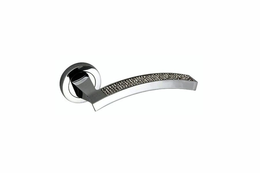 Senza Pari Crystal Designer Lever Round Rose in Polished Chrome Designer Lever Handle Atlantic 