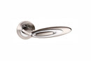 Senza Pari Elisse Designer Lever Round Rose in Satin Nickel/Polished Chrome Designer Lever Handle Atlantic 