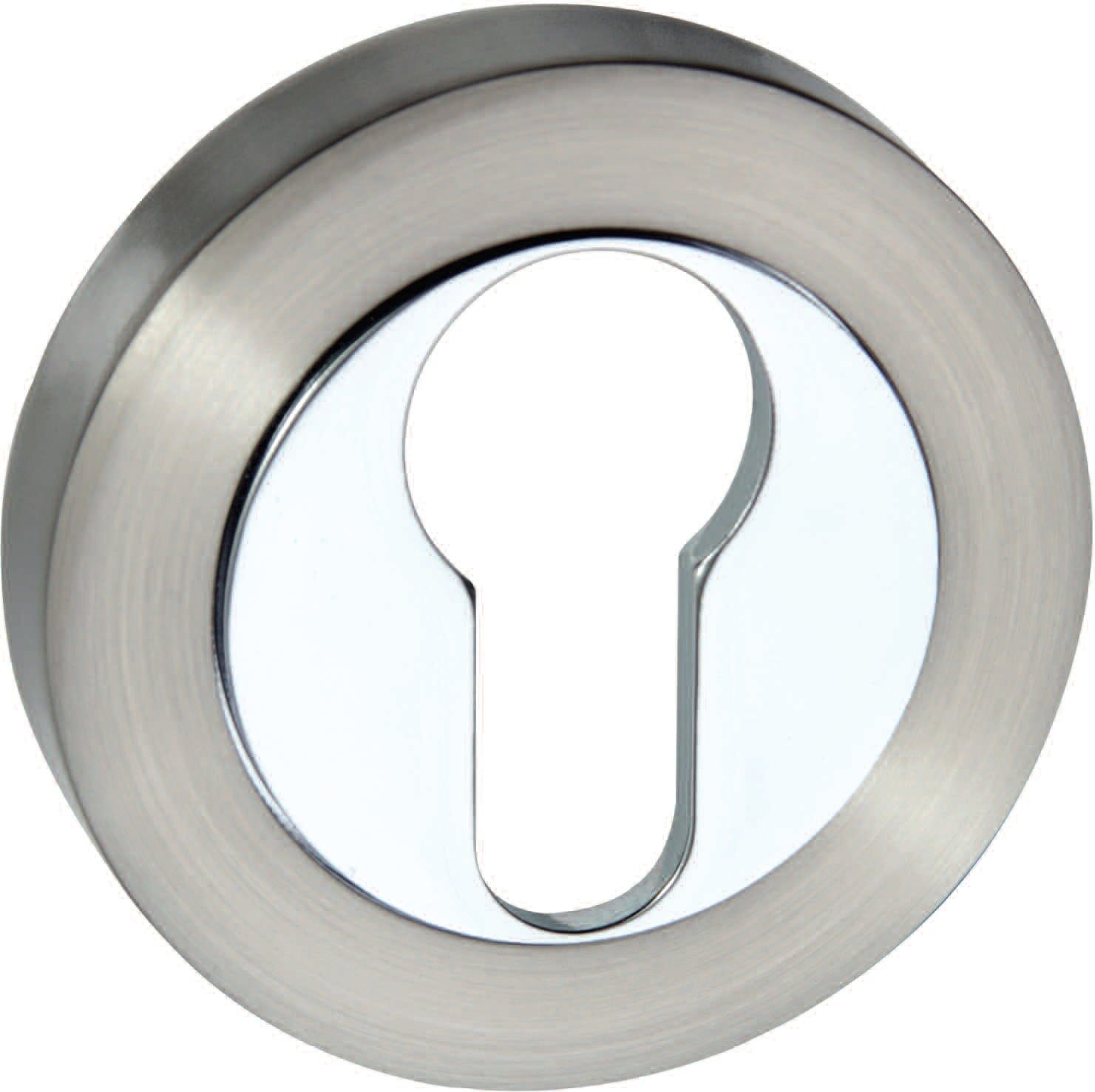 Senza Pari Euro Escutcheon Round Rose Escutcheon Atlantic Pair Satin Nickel/Polished Chrome 
