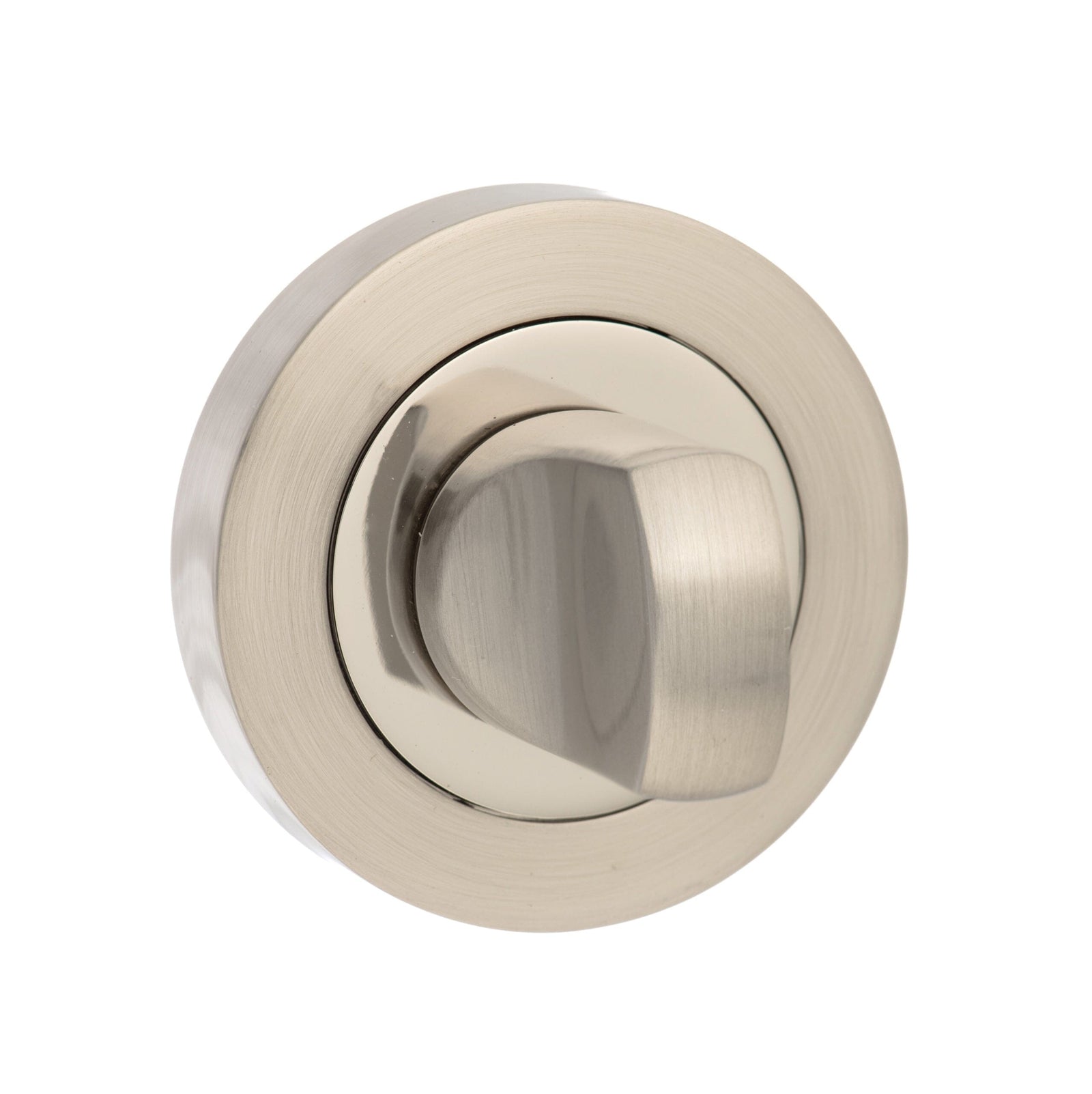 Senza Pari WC Turn and Release Round Rose Bathroom Lock Atlantic Each Satin Nickel/Polished Nickel 