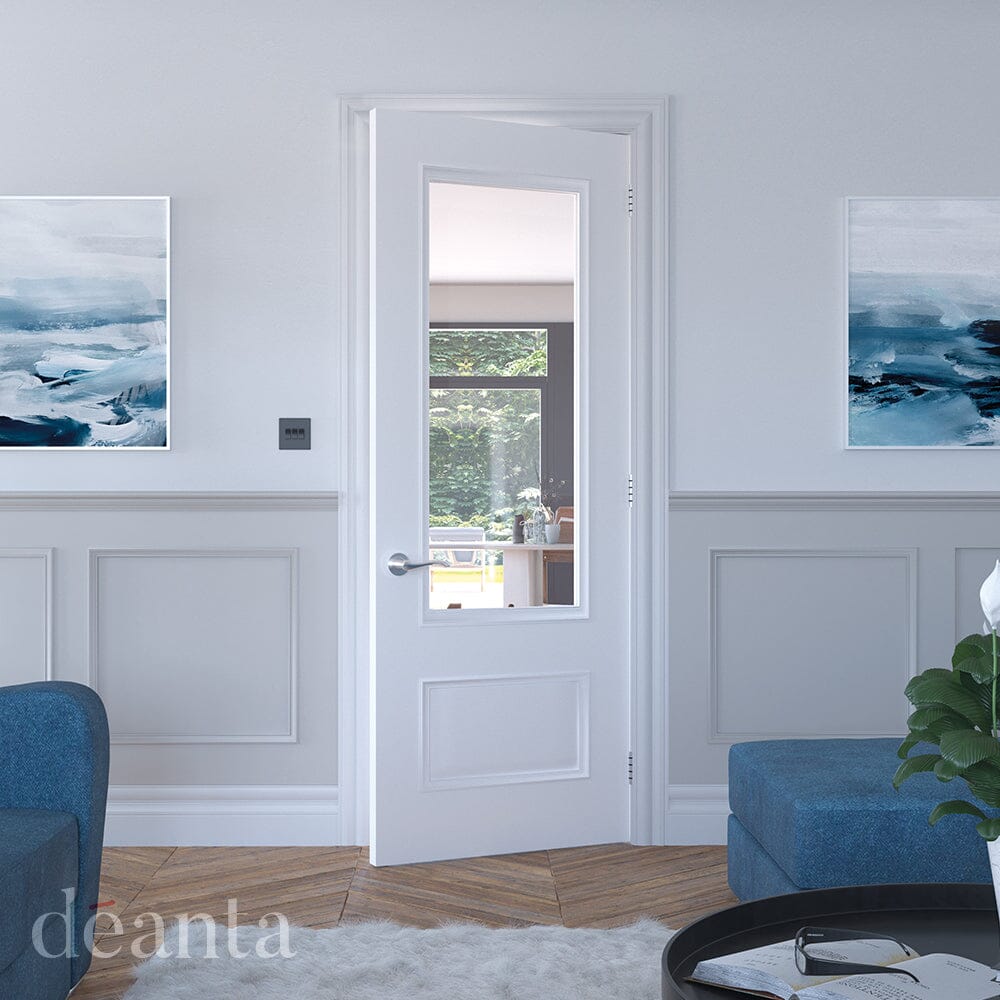 Sandringham White Primed Glazed FSC Internal Fire Door FD30 Internal Door Deanta 