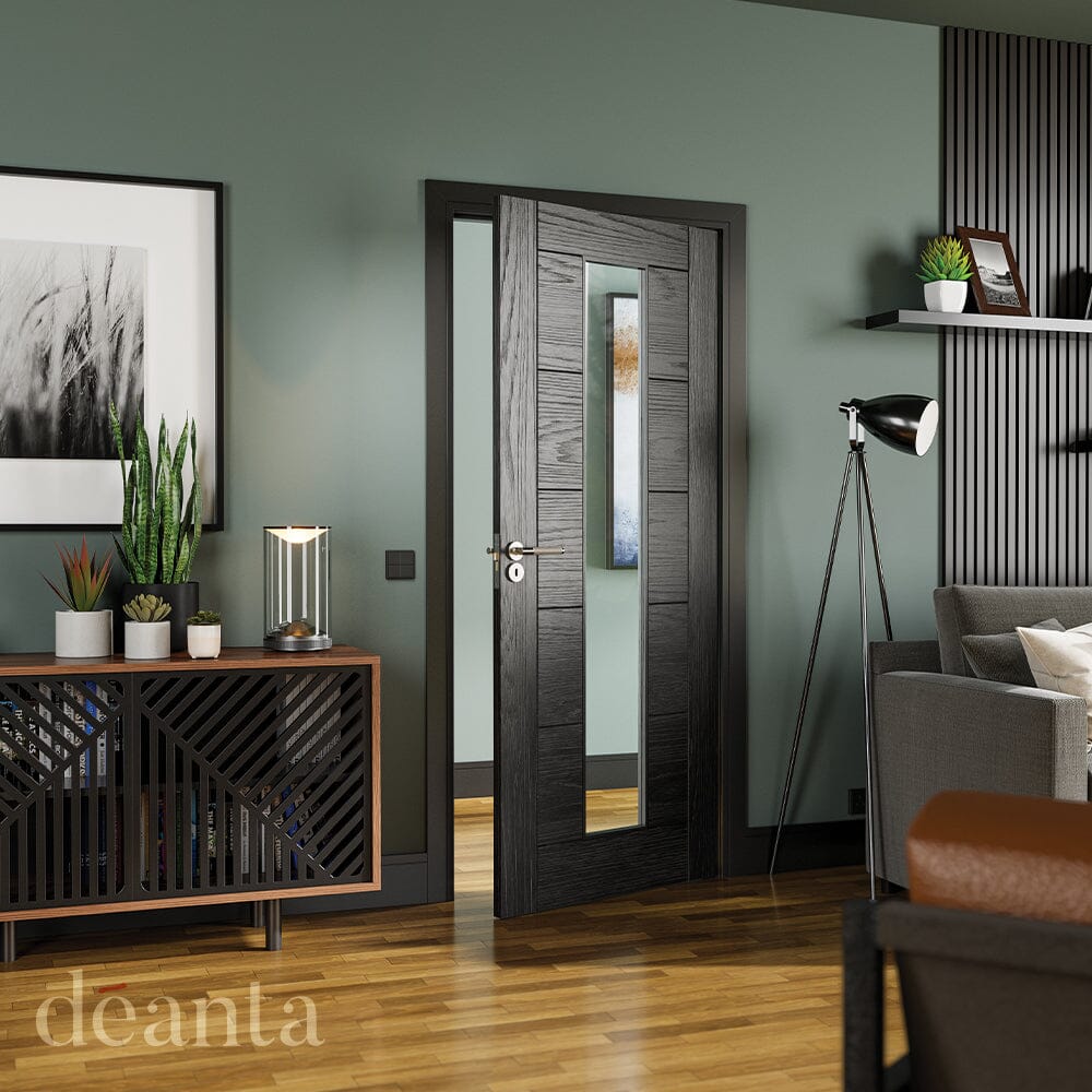 Seville Brushed Black Oak Glazed 1L FSC Internal Door Internal Door Deanta 