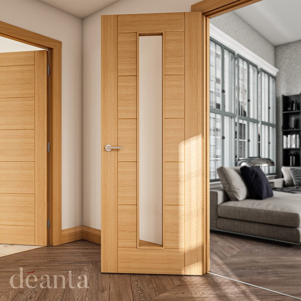 Seville Prefinished Oak Glazed 1L Internal Fire Door Internal Door Deanta 