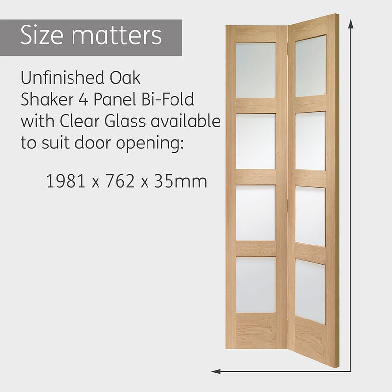 Shaker Bifold Internal Oak Door with Clear Glass