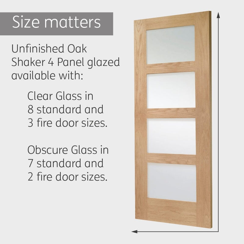 Shaker 4 Light Internal Oak Door with Obscure Glass Internal Door XL Joinery 