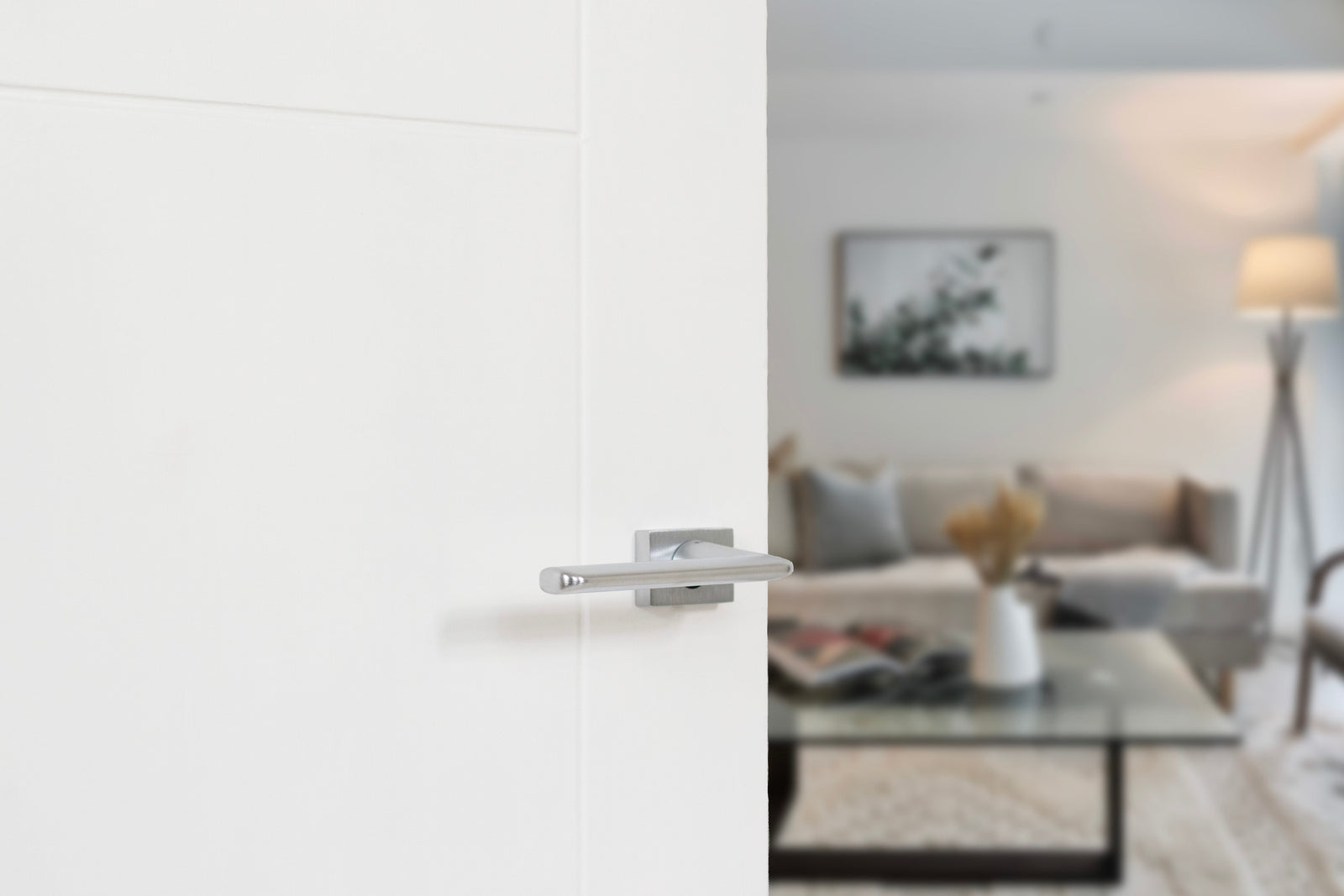 Tupai Rapido RetaLine Tavira Designer Lever Long Rose (Without Decorative Plate) in Satin Chrome Designer Lever Handle Atlantic 