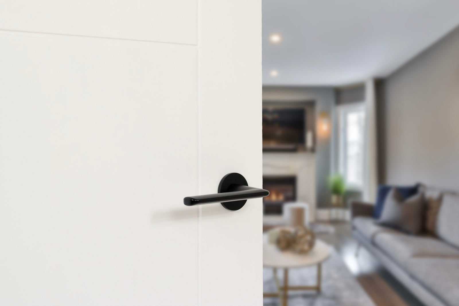 Tupai Rapido 5S Line Tavira Designer Lever 5mm Slimline Round Rose in Pearl Black Designer Lever Handle Atlantic 