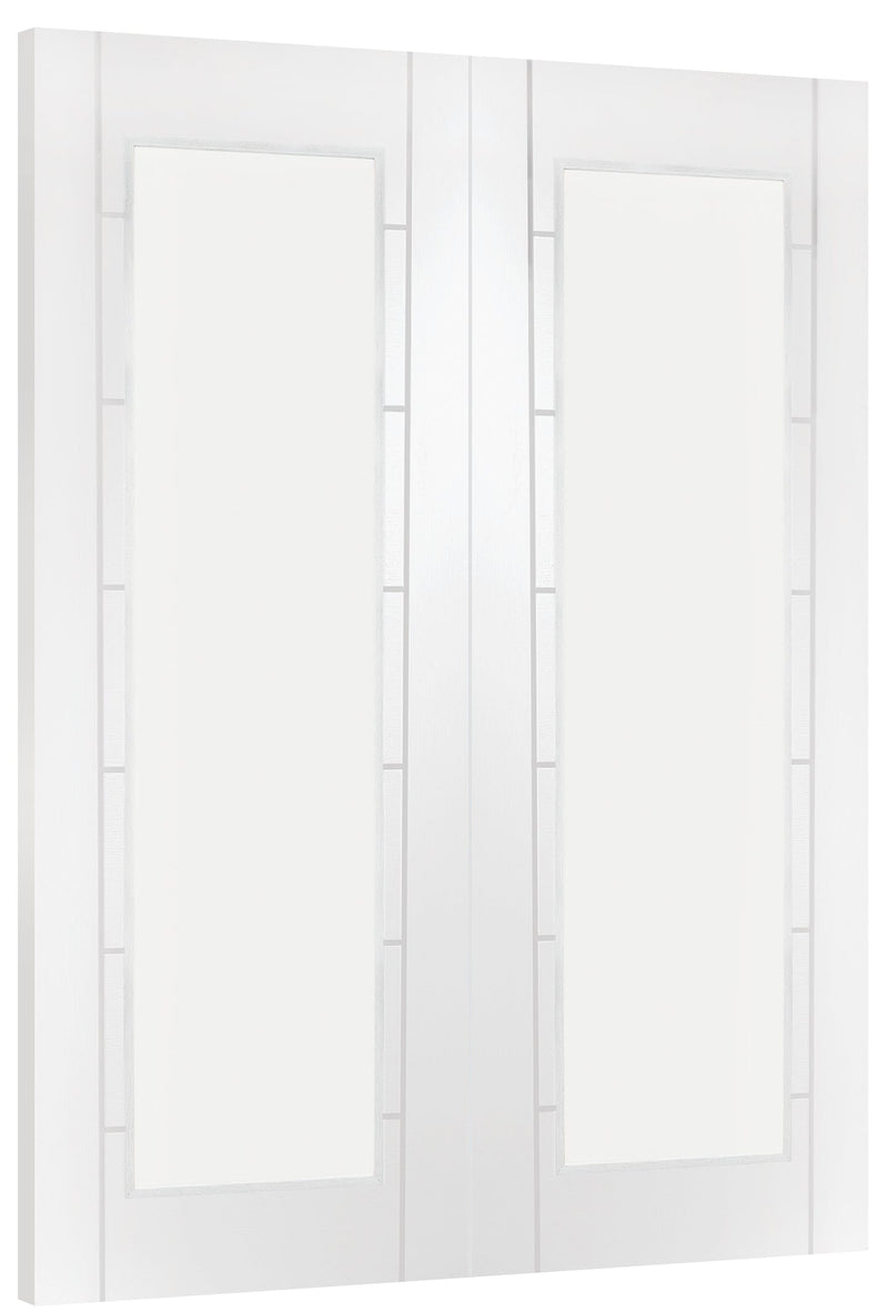 Palermo 1 Light White Primed Internal Door Pair with Clear Glass