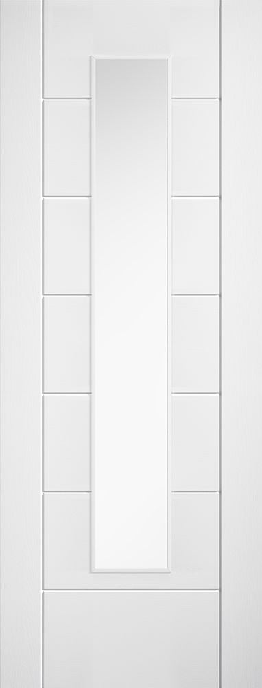 White Laminate Linear 7 Panel Glazed Pre-Finished Internal Door Internal Door LPD Doors 
