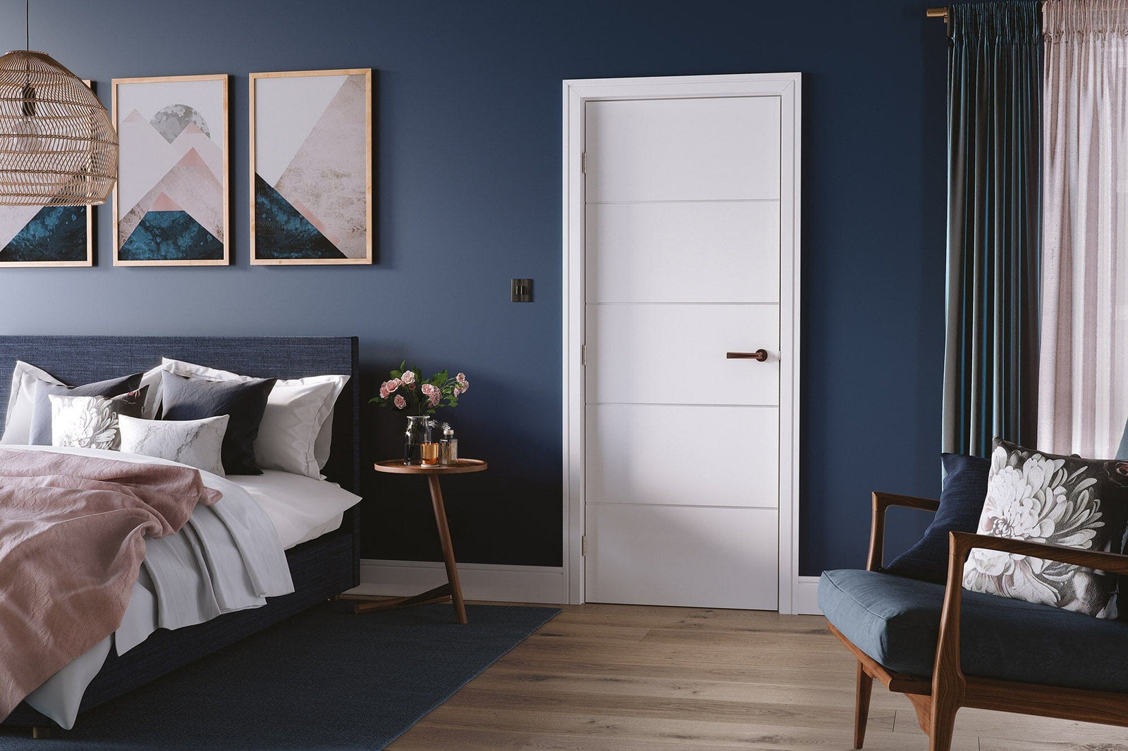 White Moulded Horizontal Four Line Primed Internal Fire Door FD30 Internal Fire Door LPD Doors 