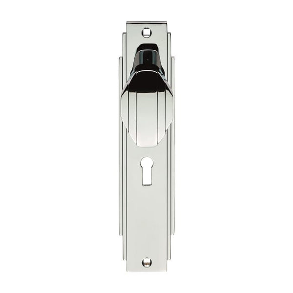 Art Deco Knob on Lock Backplate Lever On Backplate Carlisle Brass Polished Chrome 