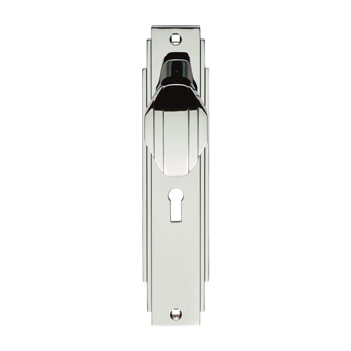 Art Deco Knob on Lock Backplate Lever On Backplate Carlisle Brass Polished Chrome 