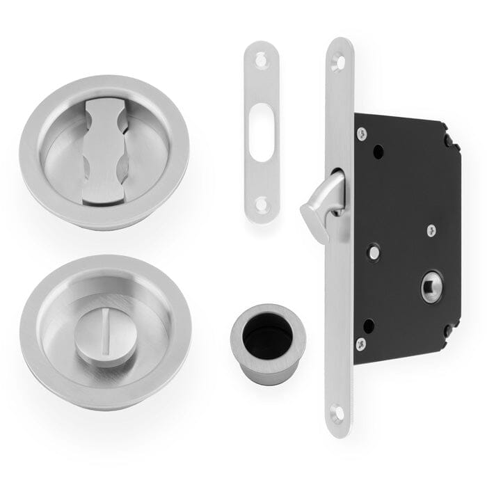 Radius Sliding Door Lock Set Sliding Door Furniture Alexander & Wilks Satin Chrome 