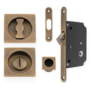 Sliding Door Lock Set Square Roses Radius Forend & Strike Sliding Door Furniture Alexander & Wilks Antique Brass 