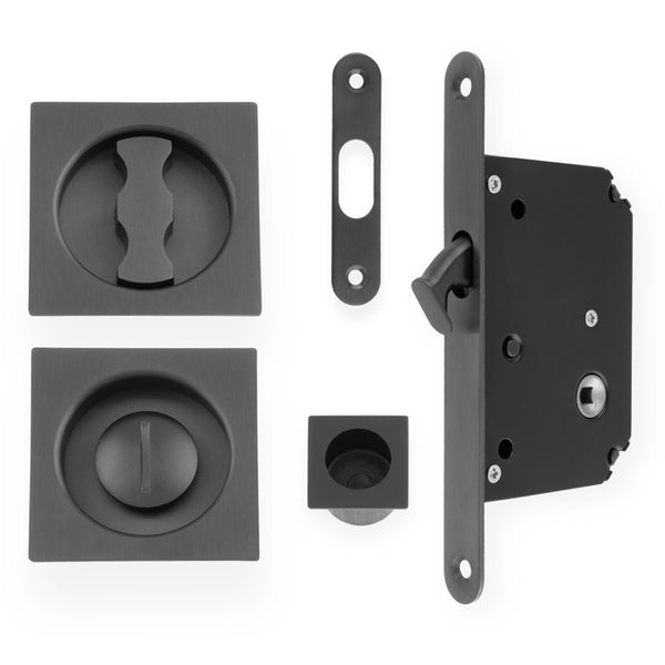 Sliding Door Lock Set Square Roses Radius Forend & Strike Dark Bronze PVD AW111RDBZPVD